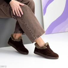 Кросівки жіночі натуральна-замша шоколад зима 36р