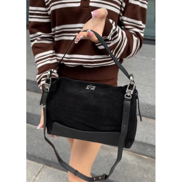 Сумка жіноча Polina натуральна замша/шкіра Колір: Чорний