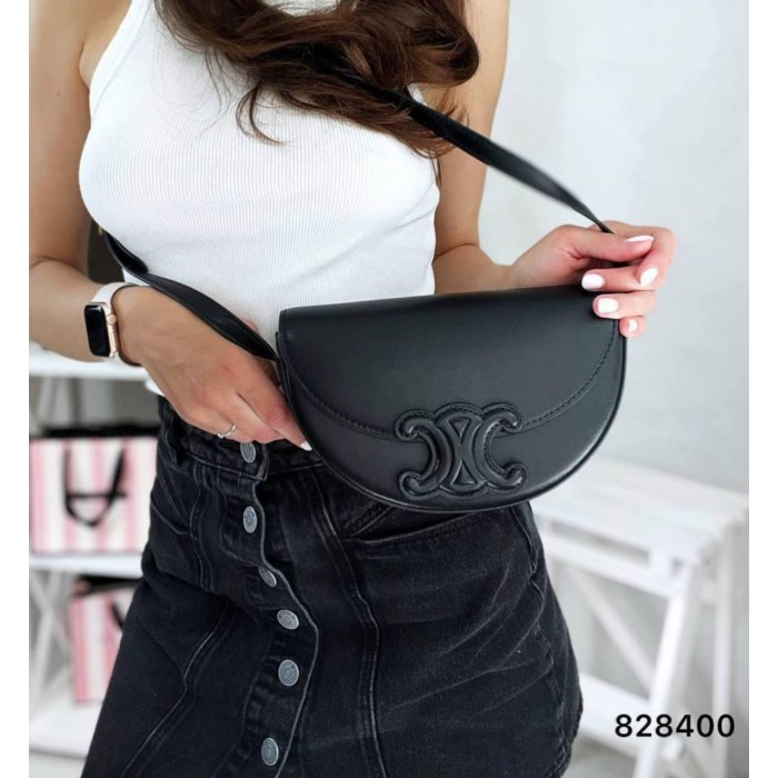 Сумка жіноча Селін полу кругла Люкс ! натуральна шкіра Чорна