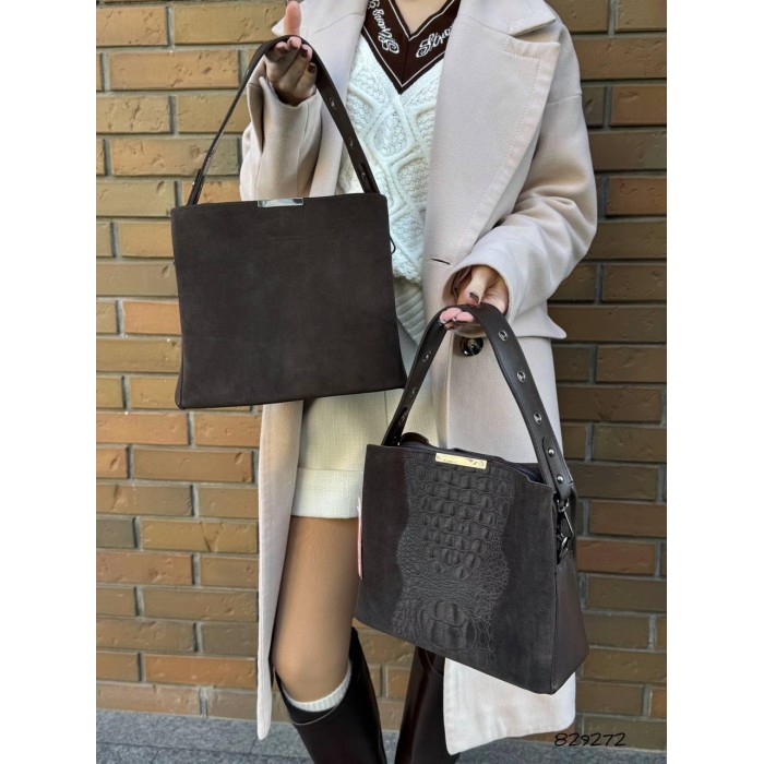 Сумка жіноча 3 відділи екошкіра/натуральна замша колір: Шоколад кроко Шоколад крокодил