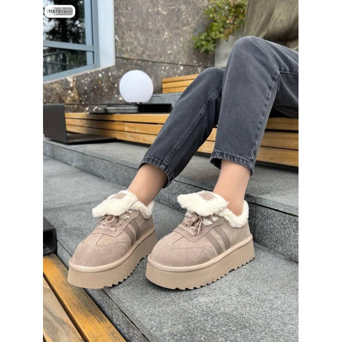 Кросівки жіночі з натуральної шкіри/замша беж зима 41р