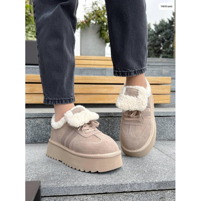 Кросівки жіночі з натуральної шкіри/замша беж зима 41р