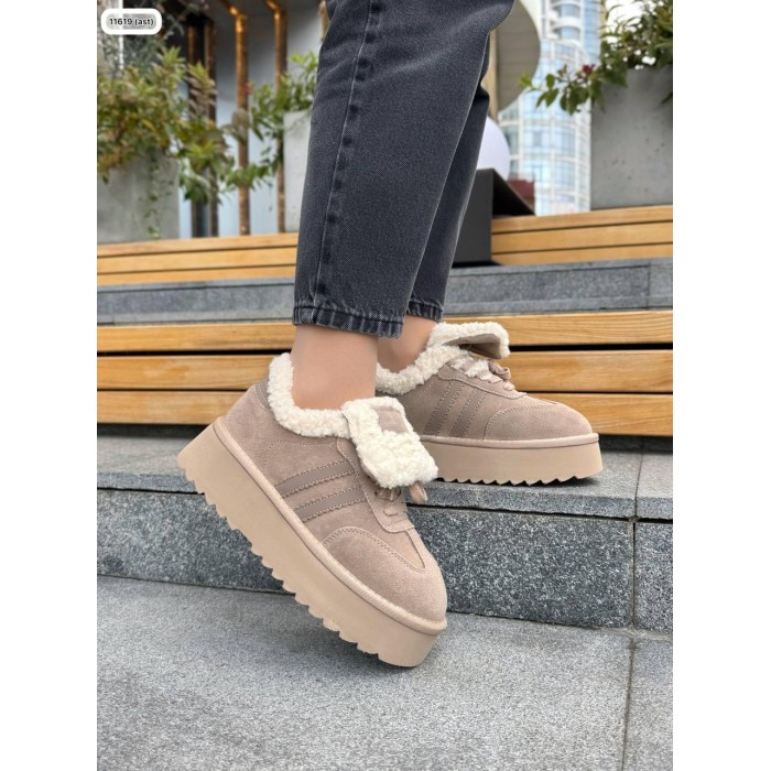 Кросівки жіночі з натуральної шкіри/замша беж зима 41р