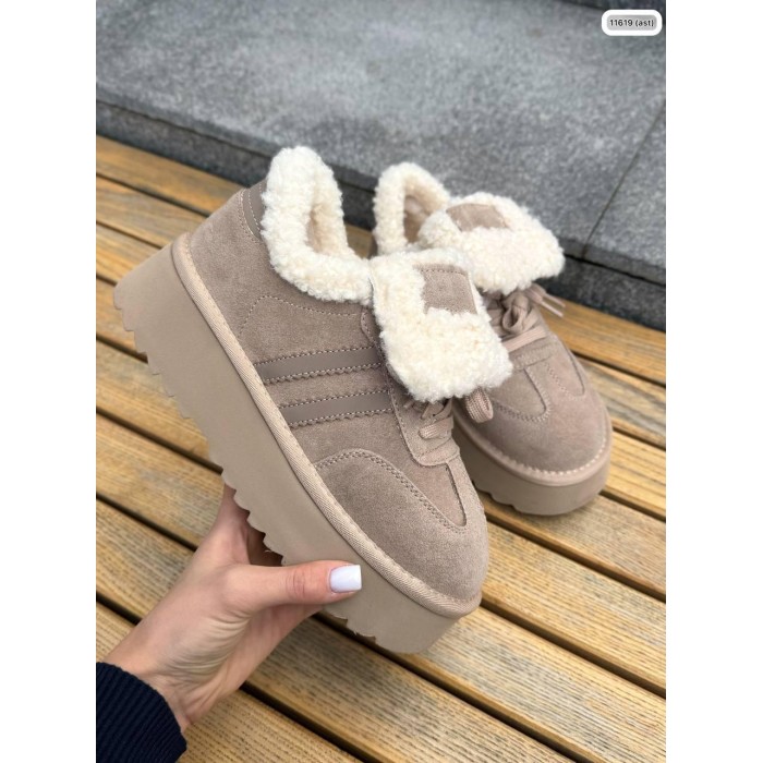 Кросівки жіночі з натуральної шкіри/замша беж зима 41р