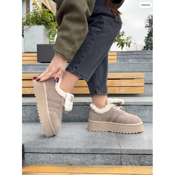 Кросівки жіночі з натуральної шкіри/замша беж зима 41р