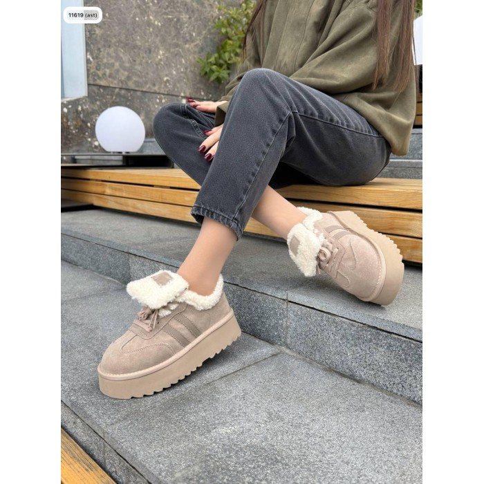 Кросівки жіночі з натуральної шкіри/замша беж зима 41р