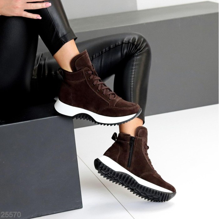 Черевики жіночі натуральна замша колір-шоколад дем 36р