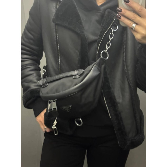 Сумка Унісекс/кросбоді натуральної шкіри/щільна тканина Чорна