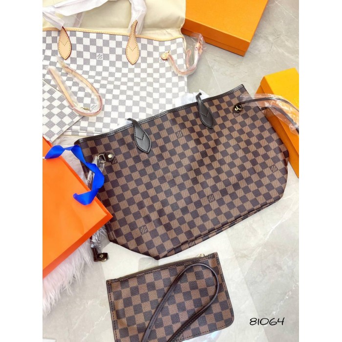 Сумка жіноча з клатчем комбінована шкіра /канва Клітинка (світла, темна)