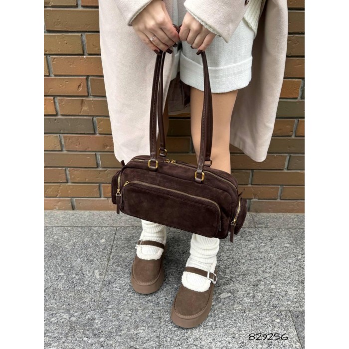 Сумка жіноча 2 відділення Комбінована натуральна замша/шкіра Чорна, Шоколад