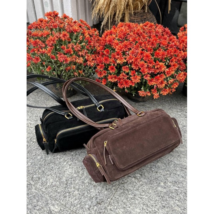 Сумка жіноча 2 відділення Комбінована натуральна замша/шкіра Чорна, Шоколад