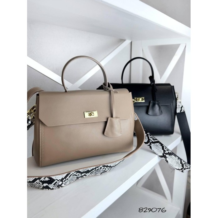 Сумка жіноча Polina Ремінець натуральна шкіра Чорна, Беж, Шоколад Бежевий