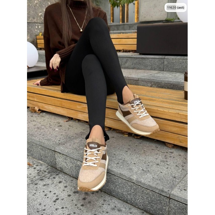 Кросівки жіночі з натуральної шкіри/повсть колір: бежево/коричневі 36,37,38р