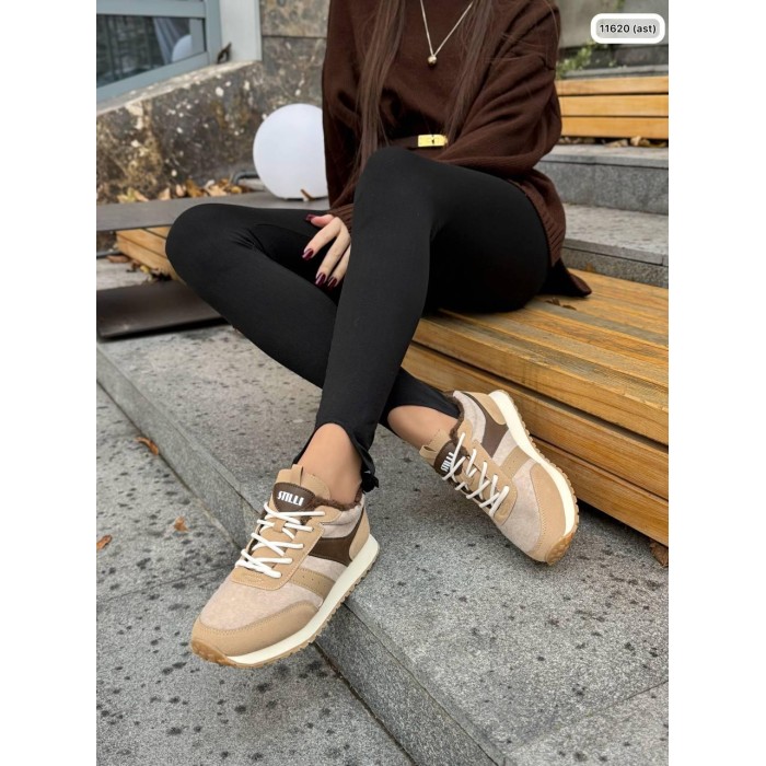 Кросівки жіночі з натуральної шкіри/повсть колір: бежево/коричневі 36,37,38р