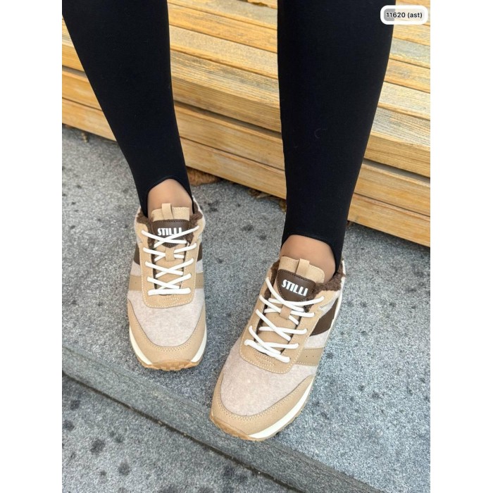 Кросівки жіночі з натуральної шкіри/повсть колір: бежево/коричневі 36,37,38р