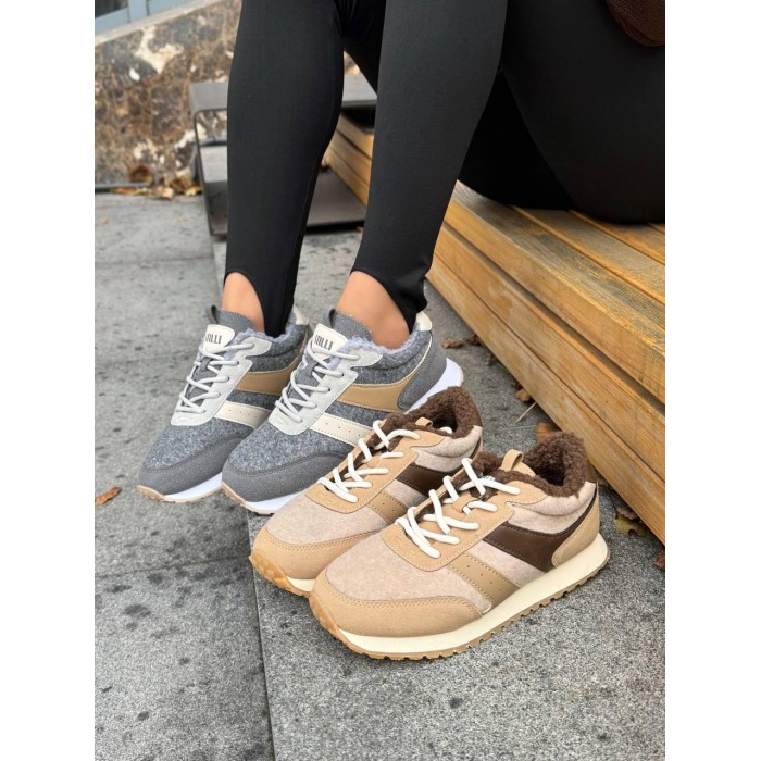 Кросівки жіночі з натуральної шкіри/повсть колір: бежево/коричневі 36,37,38р