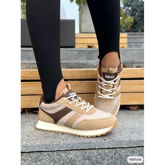 Кросівки жіночі з натуральної шкіри/повсть колір: бежево/коричневі 36,37,38р