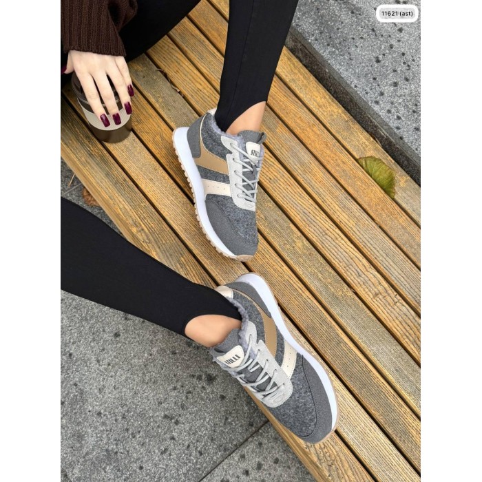 Кросівки жіночі з натуральної шкіри/повсть колір: сіро/бежевий 36,37,40р