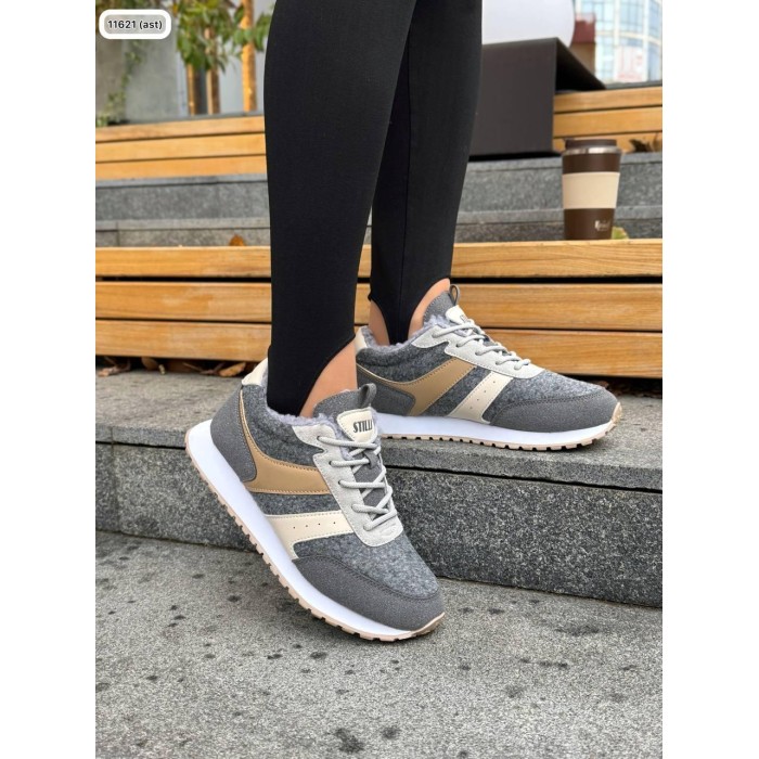 Кросівки жіночі з натуральної шкіри/повсть колір: сіро/бежевий 36,37,40р