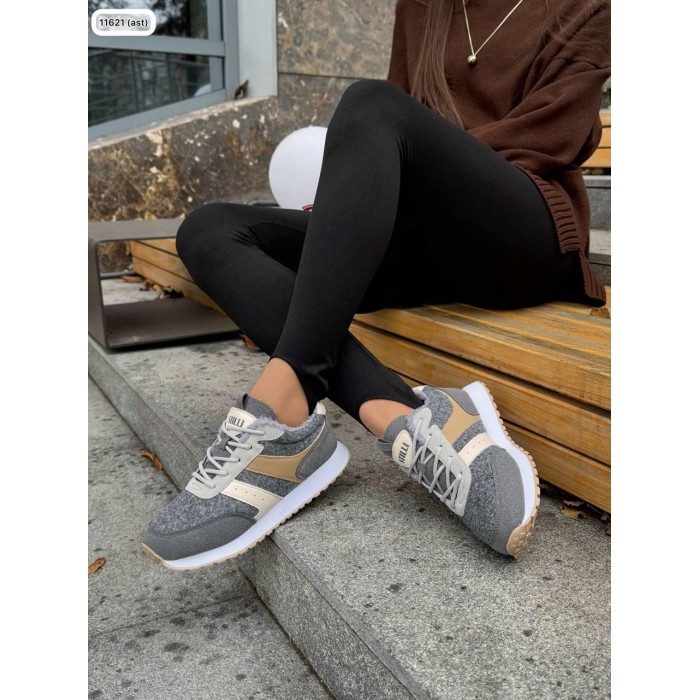 Кросівки жіночі з натуральної шкіри/повсть колір: сіро/бежевий 36,37,40р