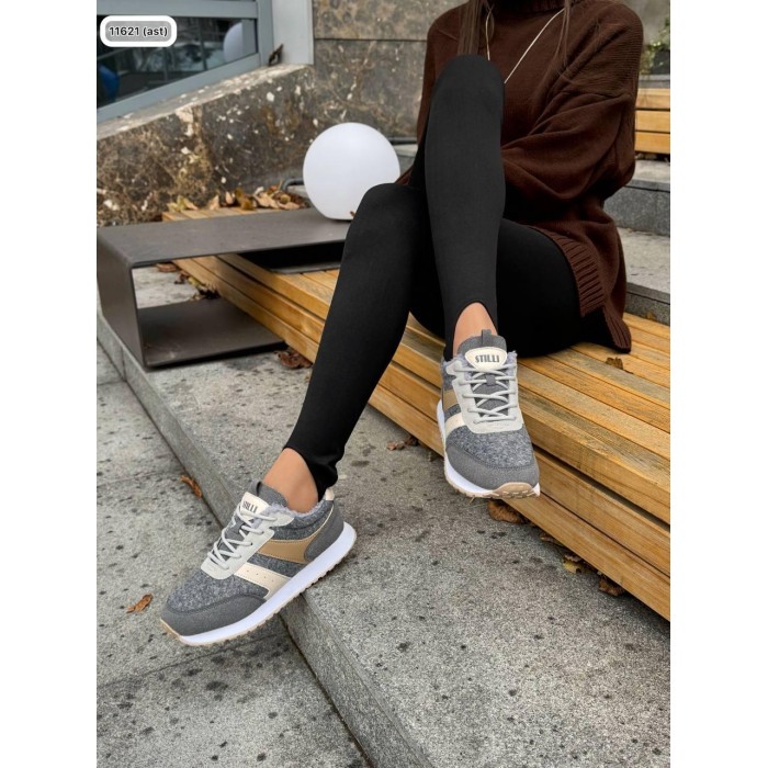 Кросівки жіночі з натуральної шкіри/повсть колір: сіро/бежевий 36,37,40р