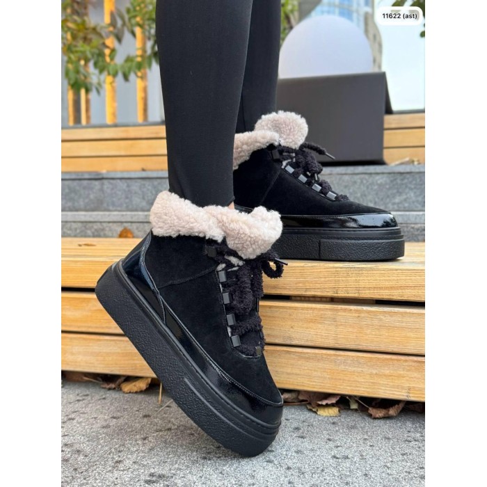 Ботинки женские комбинированные натуральная кожа/замша черные зима 36,37р.