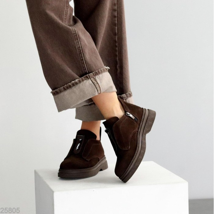 Черевики жіночі натуральна замша колір-шоколад зима 36р