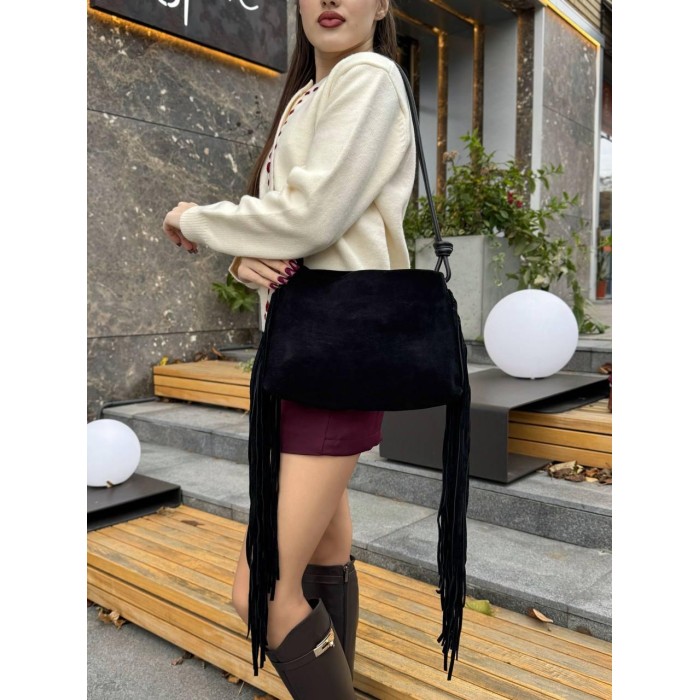 Сумка жіноча натуральна замша.Чорна