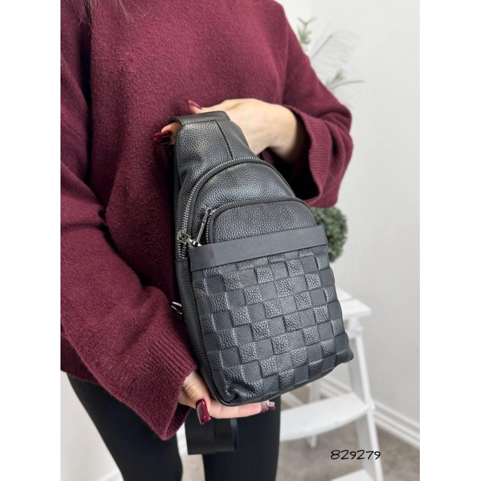 Сумка чоловіча кросбоді натуральна шкіра Чорна