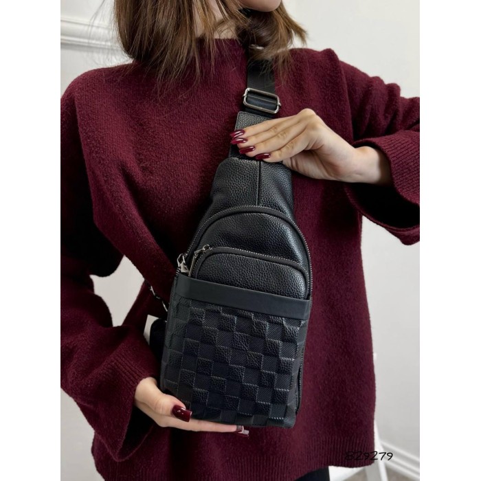 Сумка чоловіча кросбоді натуральна шкіра Чорна