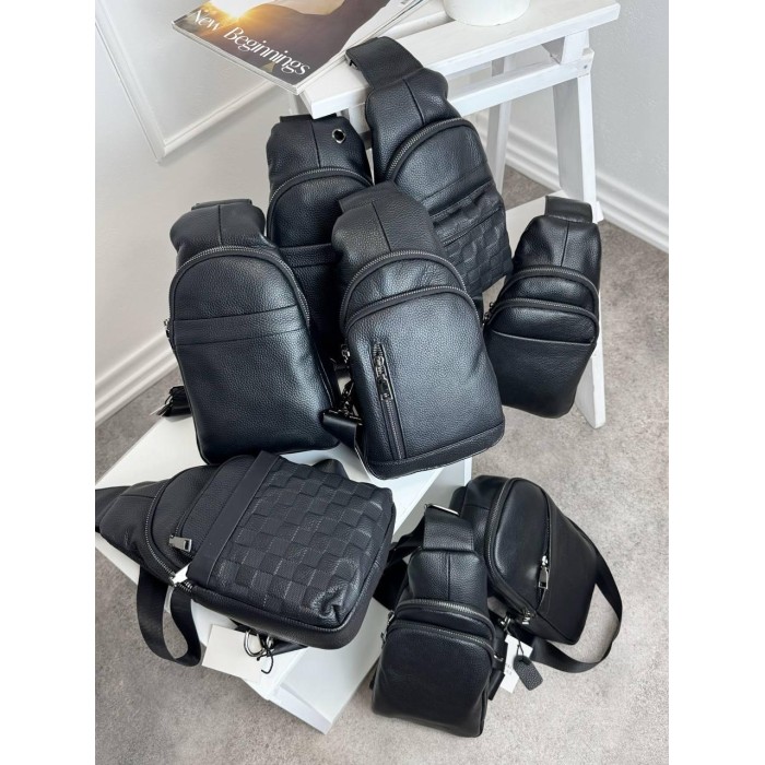 Сумка чоловіча кросбоді натуральна шкіра Чорна