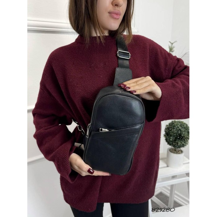 Сумка чоловіча кросбоді натуральна шкіра Чорна