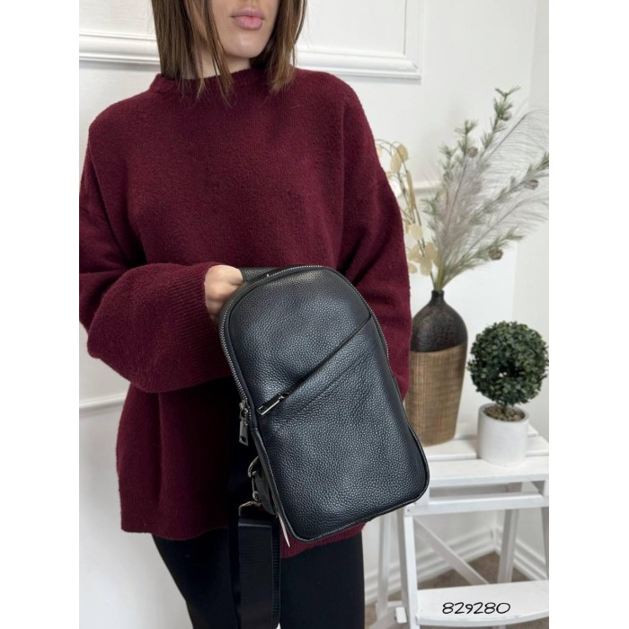 Сумка чоловіча кросбоді натуральна шкіра Чорна