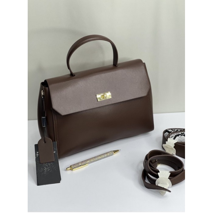 Сумка жіноча Polina Ремінець натуральна шкіра Шоколад, Беж, Чорна