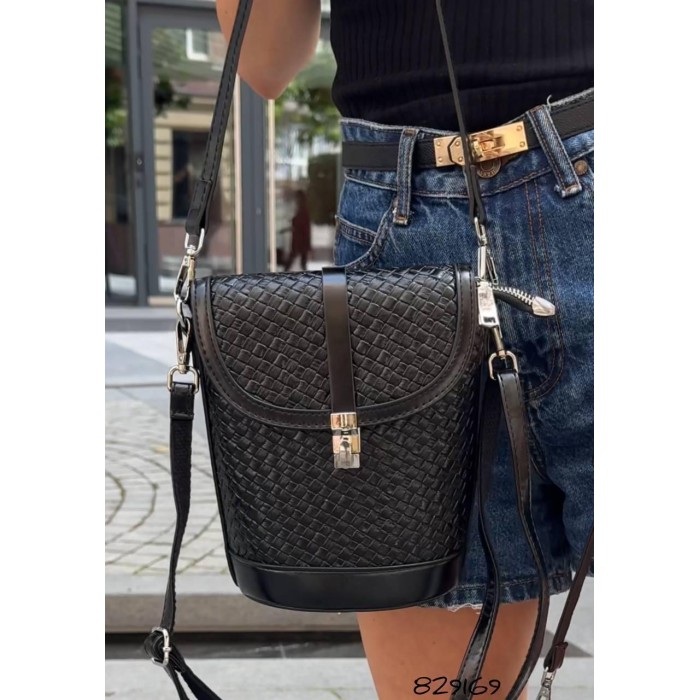 Сумка жіноча мішечок екошкіра люк комбінована колір: білий/ шоколадний, Чорний Чорний