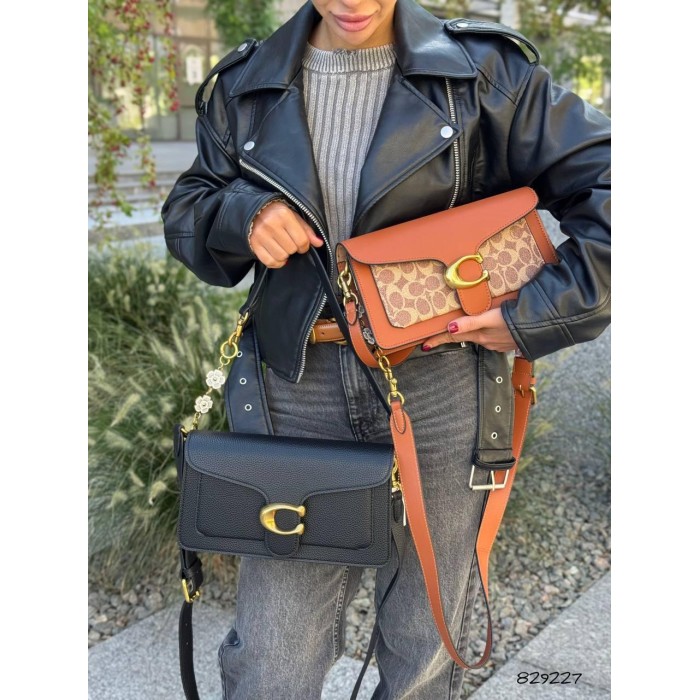 Сумка жіноча Coach 2 відділиз натуральної люкс шкіри Кемел, Капучино, Чорна