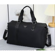 Сумка спорт дорожня комбінована текстиль та екошкіра Чорна