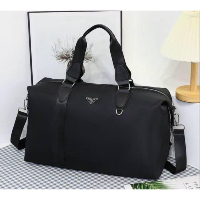 Сумка спорт дорожня комбінована текстиль та екошкіра Чорна