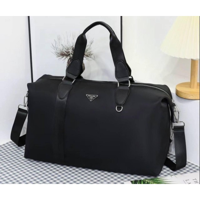 Сумка спорт дорожня комбінована текстиль та екошкіра Чорна