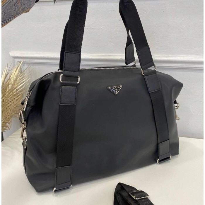 Сумка спорт дорожня комбінована текстиль та екошкіра Чорна