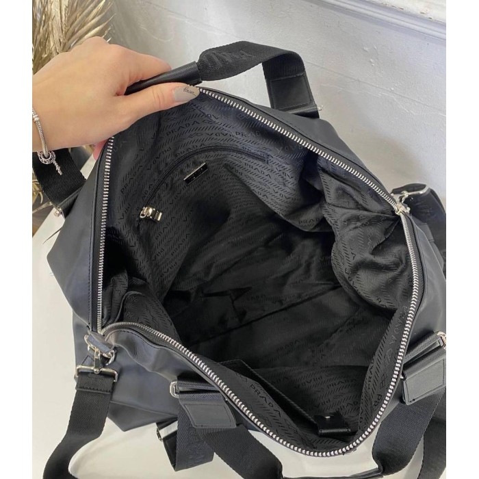 Сумка спорт дорожня комбінована текстиль та екошкіра Чорна