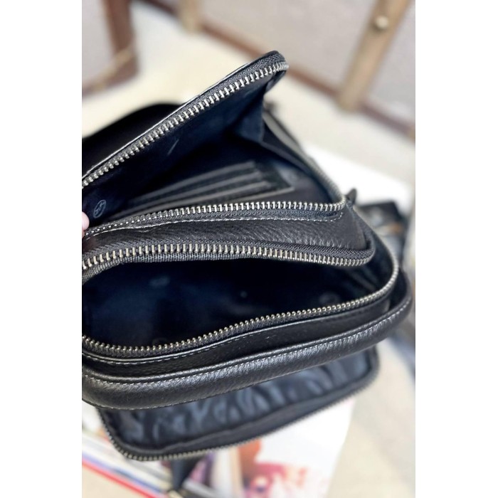 Чоловіча сумка з ручкою натуральна преміум  шкіра Чорна