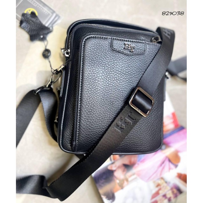 Чоловіча сумка з ручкою натуральна преміум  шкіра Чорна