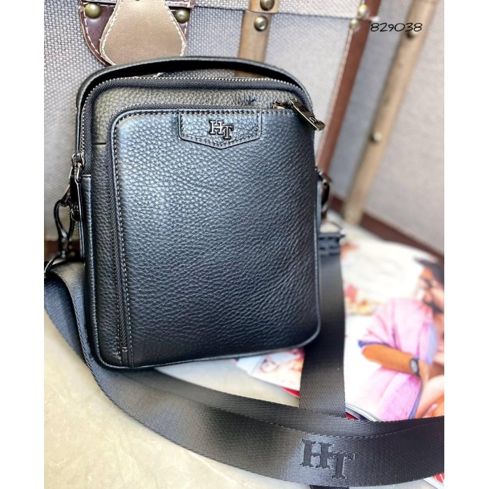 Чоловіча сумка з ручкою натуральна преміум  шкіра Чорна