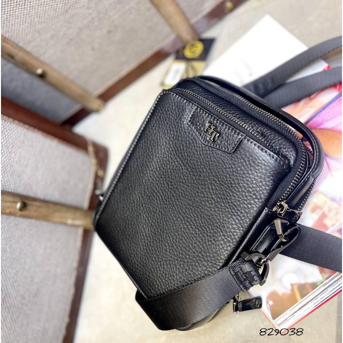 Чоловіча сумка з ручкою натуральна преміум  шкіра Чорна