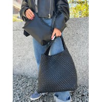 Сумка женская мешочек 2 в 1 плетение экокожа люкс цвет: Чёрный, Кэмел