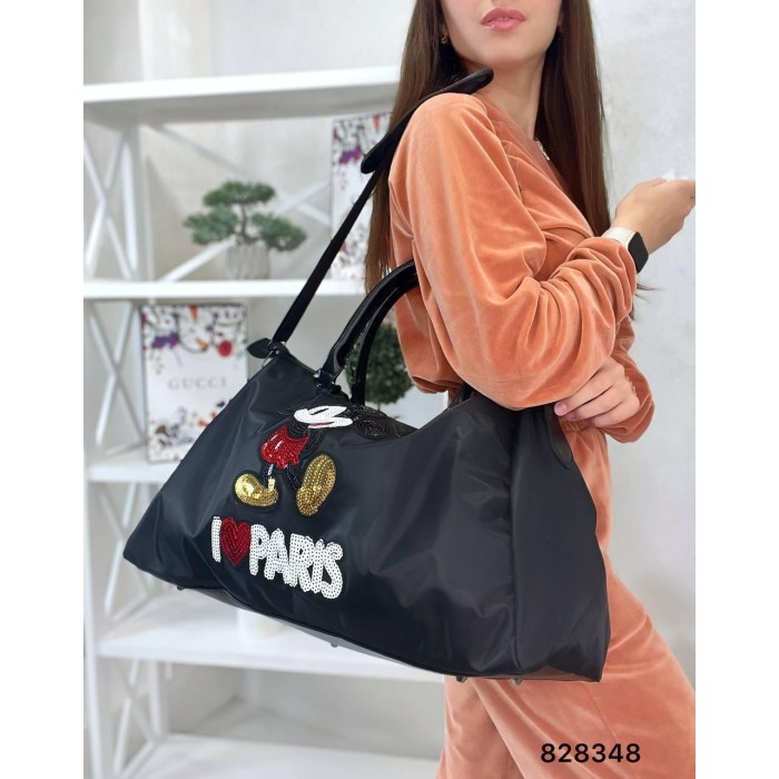 Сумка спорт дорожная комбинированная текстиль и экокожа Черная