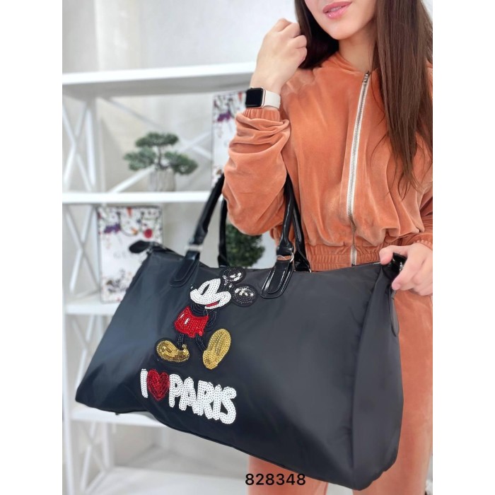 Сумка спорт дорожная комбинированная текстиль и экокожа Черная