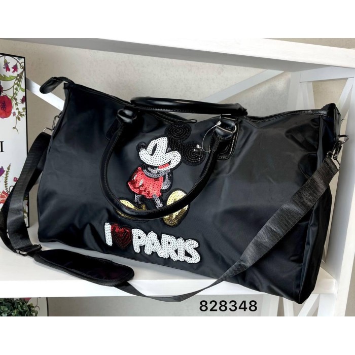 Сумка спорт дорожная комбинированная текстиль и экокожа Черная