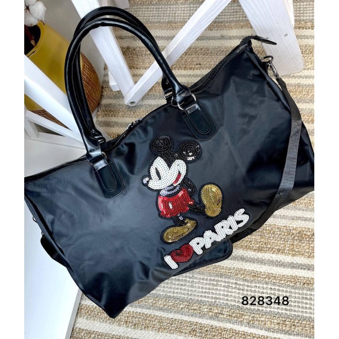 Сумка спорт дорожная комбинированная текстиль и экокожа Черная